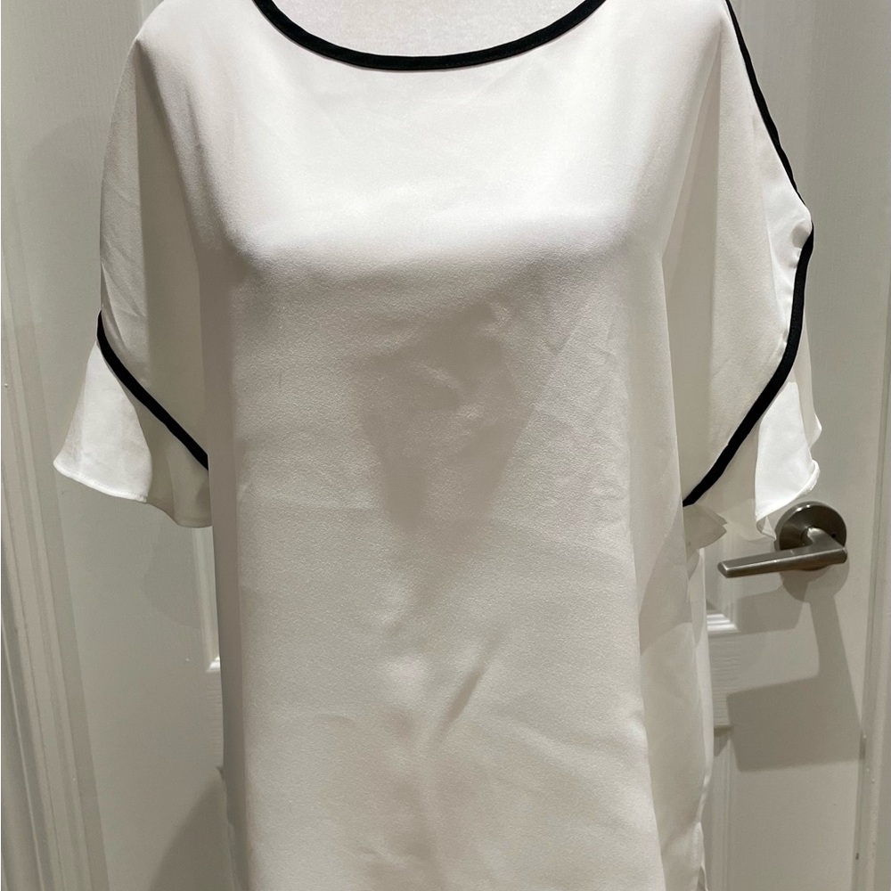 White and Black Boxy Blouse with Relaxed Fit